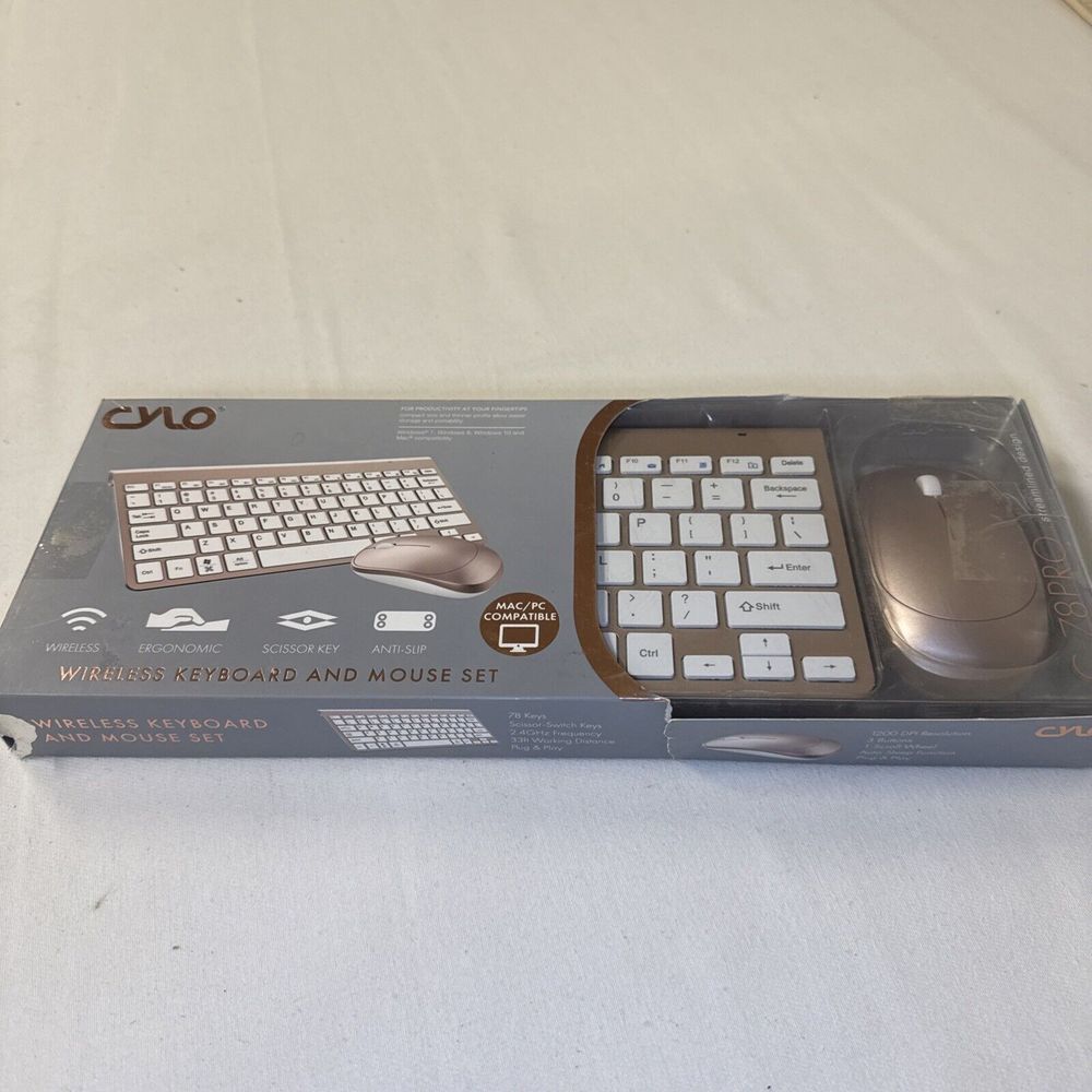 Cylo Wireless Touch Keyboard and Mouse Set Plug & Play Brand-new Open , Silver